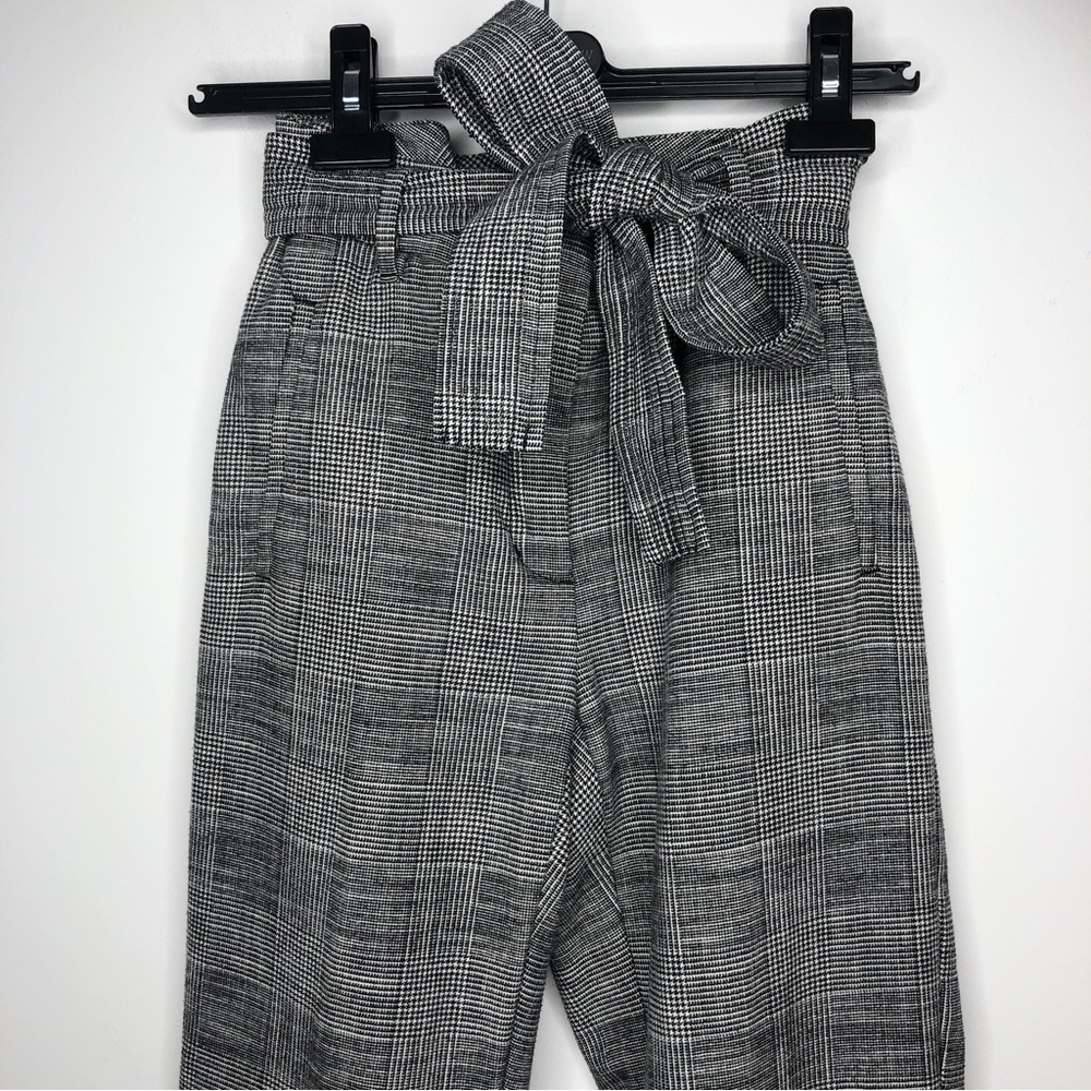 Aritzia Wilfred Tie-Front High Rise Check Pant Black Grey sz 0